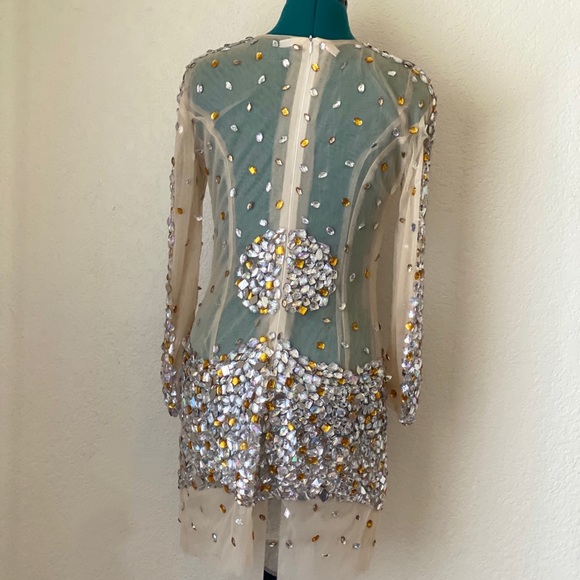 SOLD Beige Nude Sheer Crystal Dress Size M/L - Picture 2 of 8